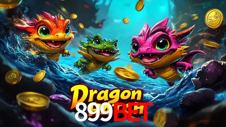 Arte promocional do jogo Dragon Hatch com três adoráveis dragões bebês nadando entre moedas de ouro, um dos slots mais divertidos para jogar no cassino 899BET.